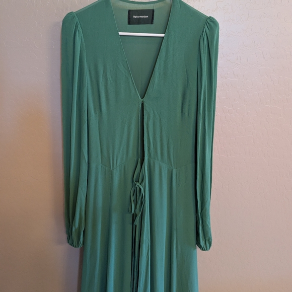 Reformation Women's Maxi Dress Long Sleeve Duster Style Emerald Formal Dress S - Picture 4 of 6